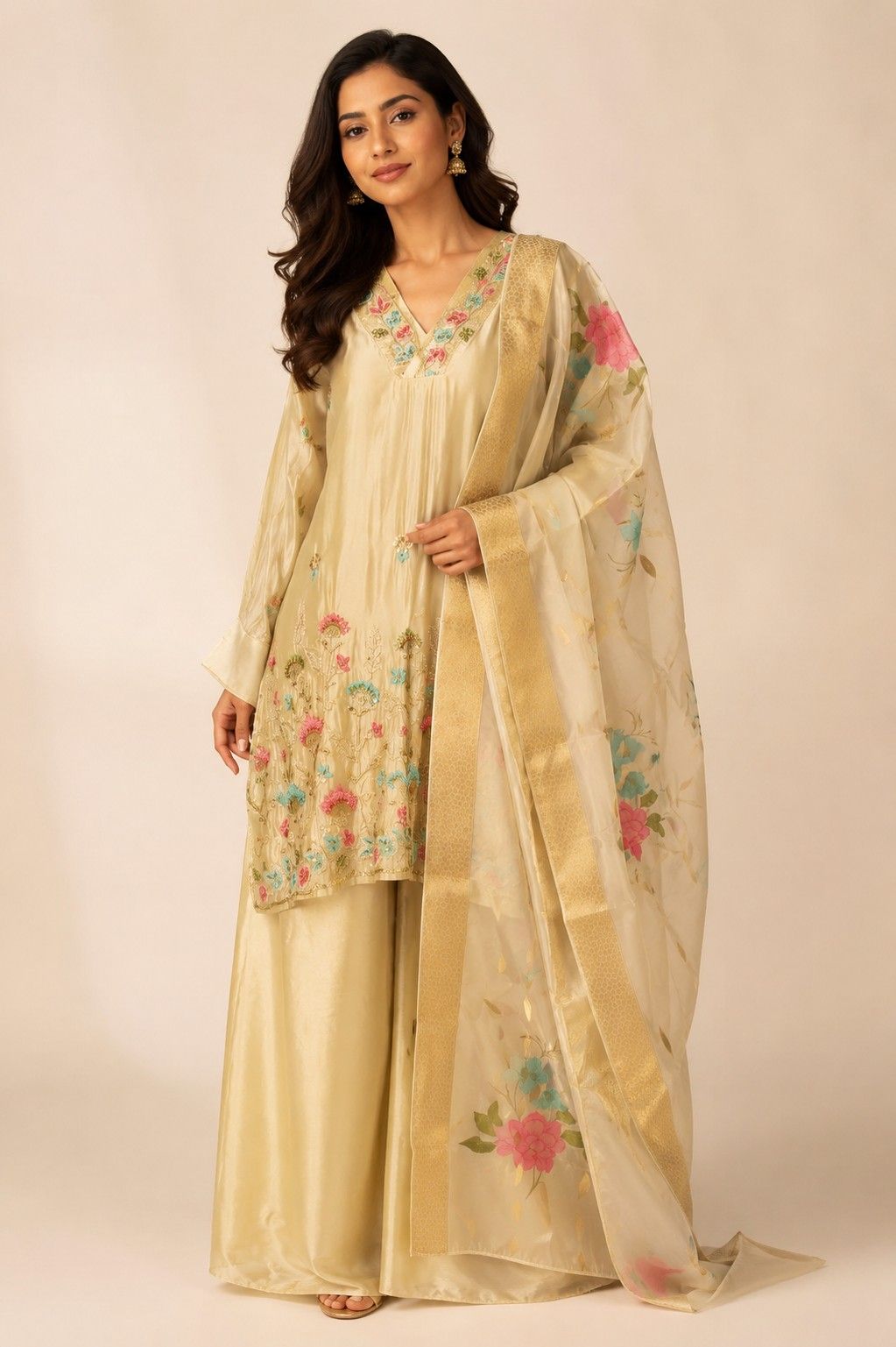 Creamy shimmer short salwar
