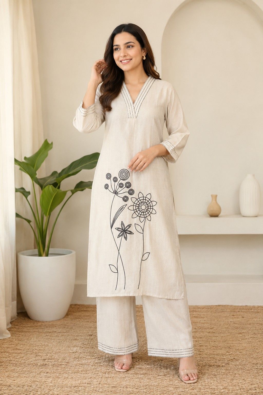 Ivory with Black floral 