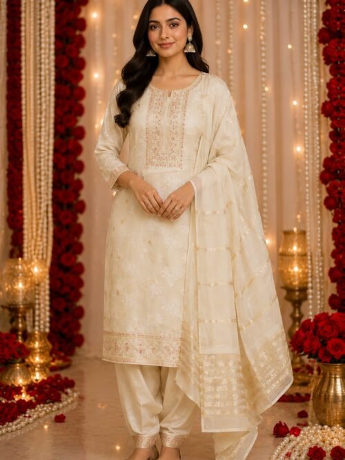 007-Cream-Banarasi-Kurta-Set-main Cream Banarasi Kurta Set