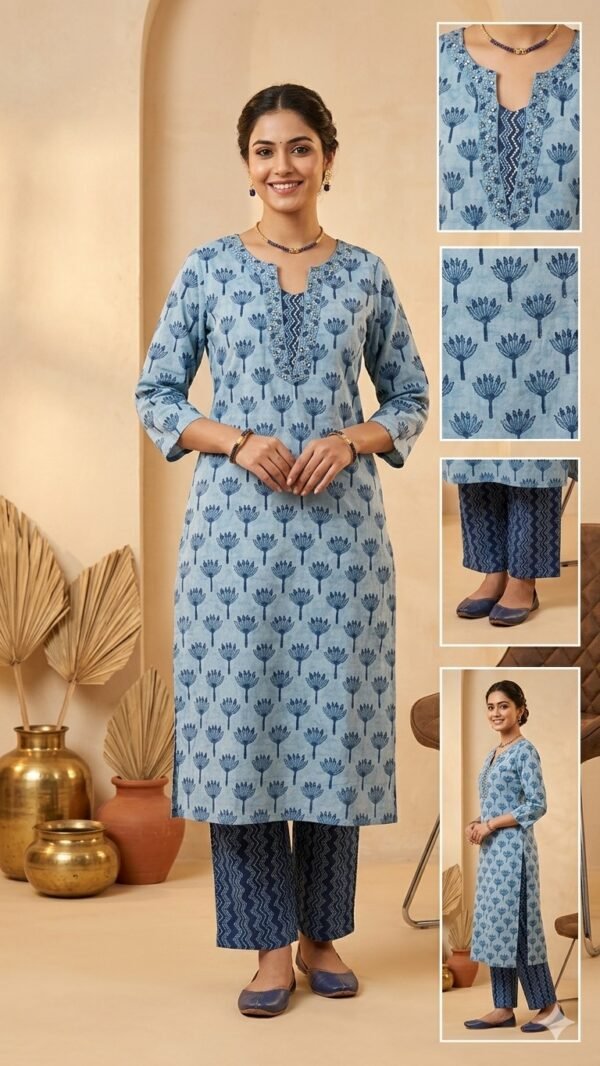 080-Indigo-Lotus-Kurta-Set-main Indigo Lotus Kurta Set
