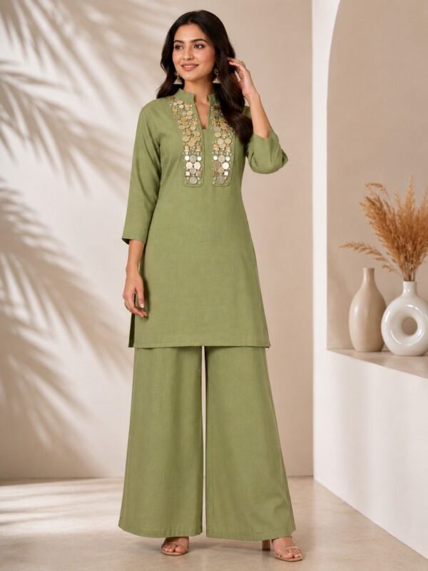 Linen with fancy neck work Linen with fancy neck work